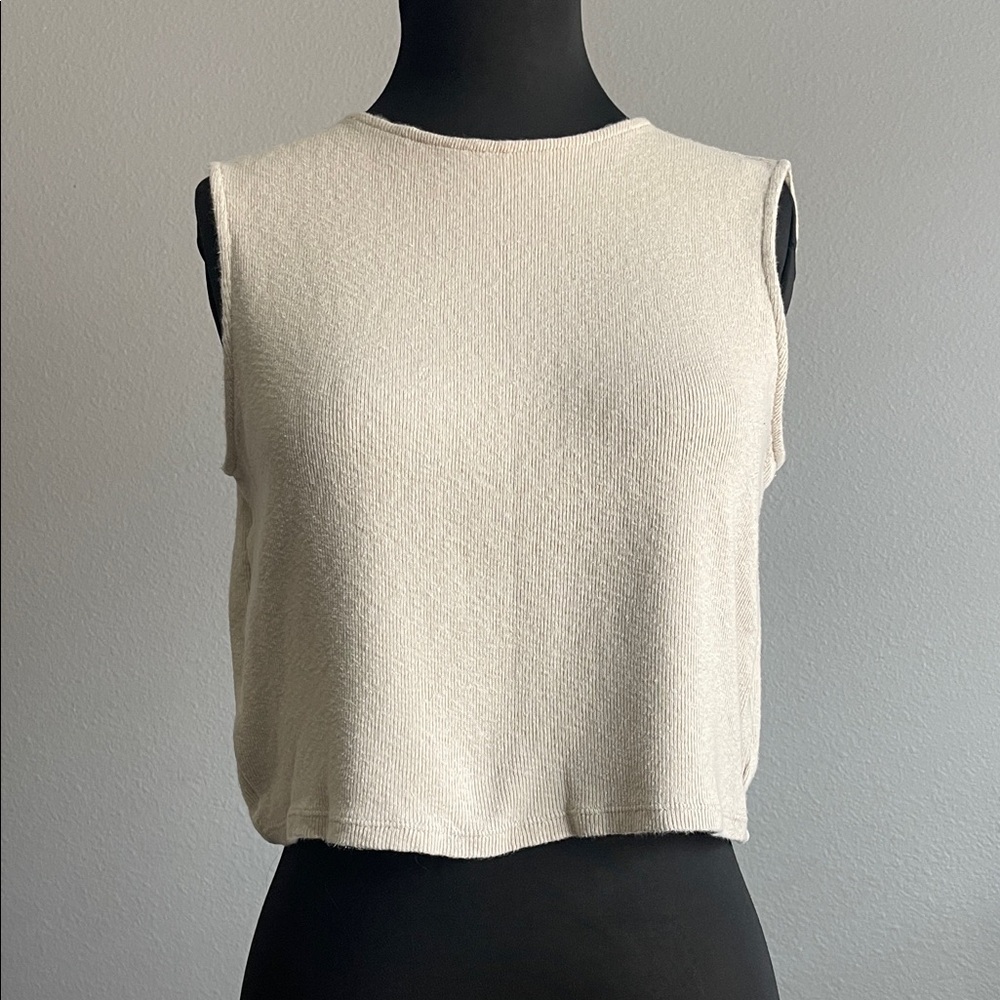 Elegant Sleeveless Beige Knit Top